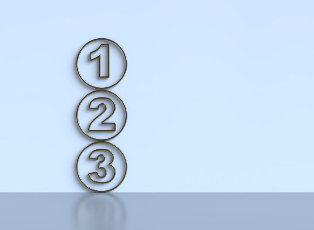 3 circular icons signifying a 3 step process. They are on a light blue background.