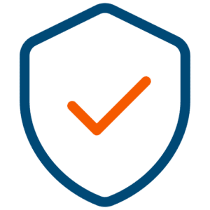 blue shield with orange checkmark icon
