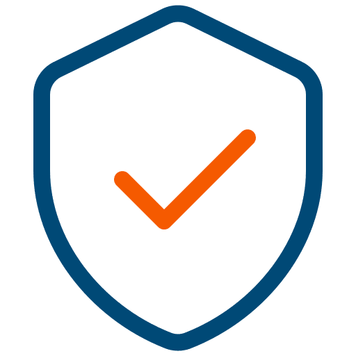 blue shield with orange checkmark icon